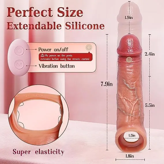 Penis Sleeve Cock Sleeve Vibrator, 4IN1 Realistic Adult Male Sex Toys Penis Extender Vibrating Cock Ring – 9 Modes, App, Remote Control, Elastic Penis Ring to Enlarge Prolong for Men Couples