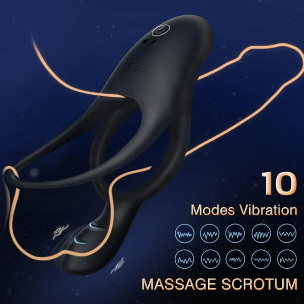 Vibrating Cock Ring with Clitoral Vibrator,10 Vibration Modes Penis Ring for Men, Medical Silicone Waterproof Sex Toys for Adult Couples Black