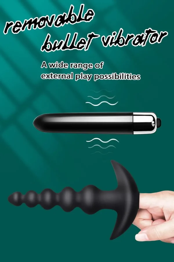 Vibrating Anal Beads Butt Plug – Flexible Silicone 16 Vibration Modes Graduated Design Anal Sex Toy Waterproof Bullet Vibrator for Men, Women and Couples
